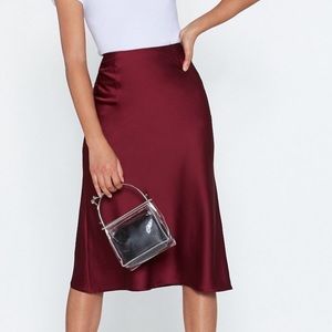 Nasty Gal Maroon Satin Midi Skirt -Size 2